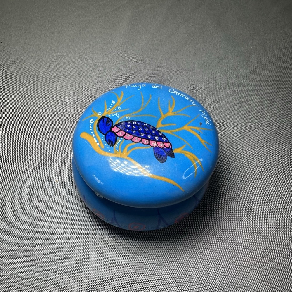 4"x 2" ~Mexican Folk Art Terracotta Hand Painted Trinket Box Vibrant Colorful - Picture 1 of 4